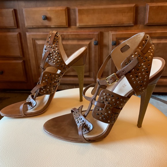 Women’s cognac leather strappy high heel sandal - Picture 2 of 4